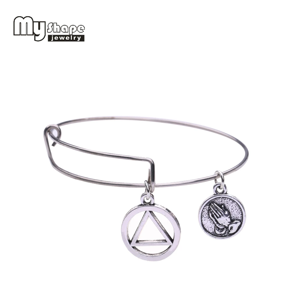 my shape Alcoholics Anonymous AA Symbol Bracelet Stainless Steel Adjustable Wire Bangle With Praying Hand Charms DIY Gift
my shape Alcoholics Anonymous AA Symbol Bracelet Stainless Steel Adjustable Wire Bangle With Praying Hand Charms DIY Gift