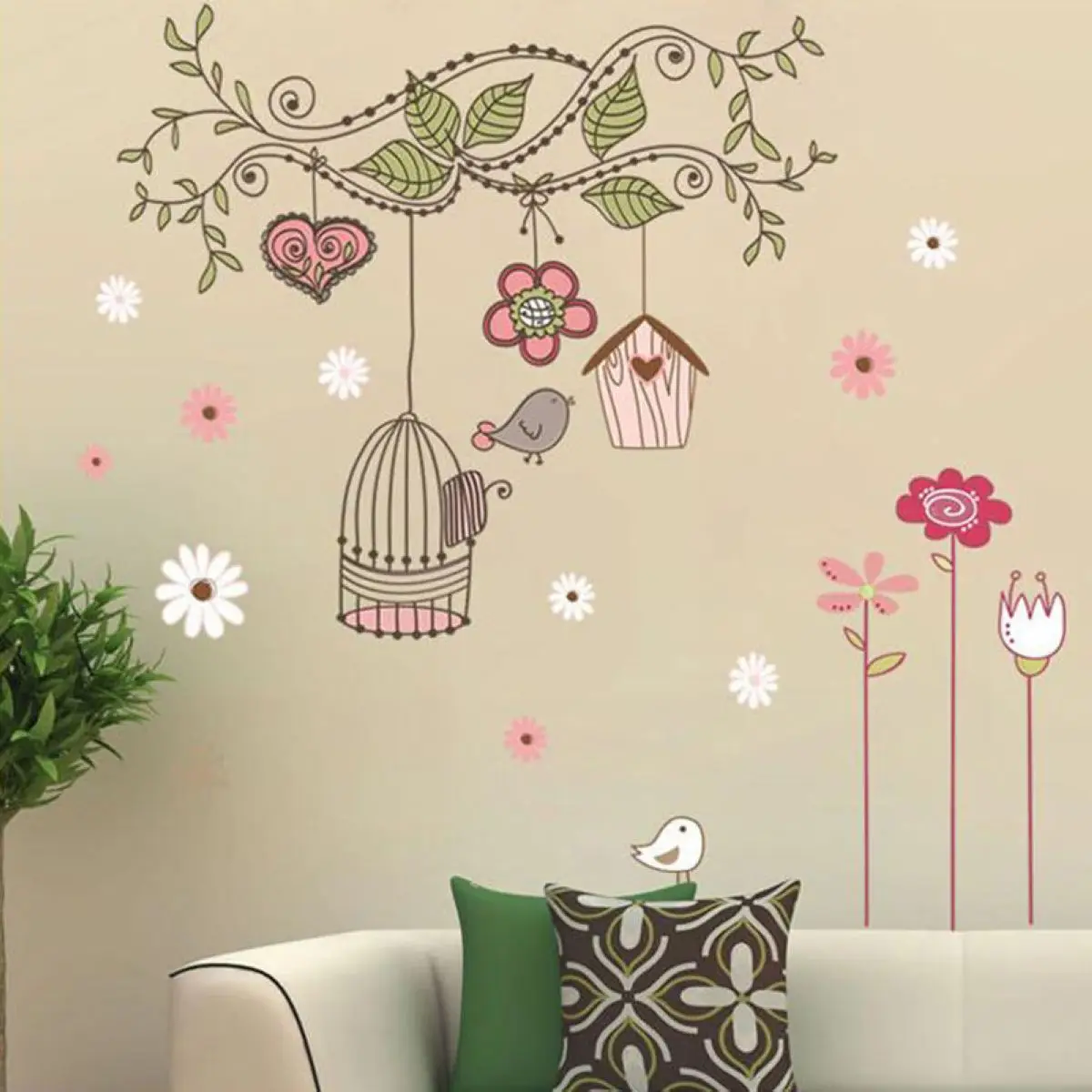 70cm*50mm Removable Tree Birdcage Wall Decals Bedroom Nursery Stickers Art Room Decor DIY