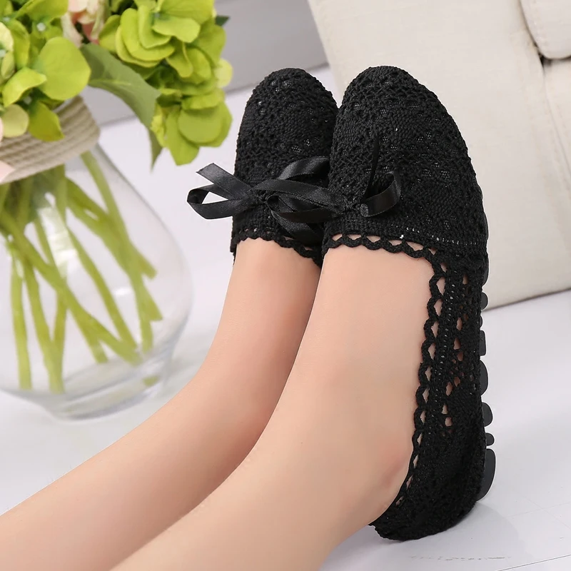 

2016 Summer Women Flats with bowtie Lace braid Casual shoes Woman Sandals loafers doug mesh zapatos mujer Soft sole Sandalias