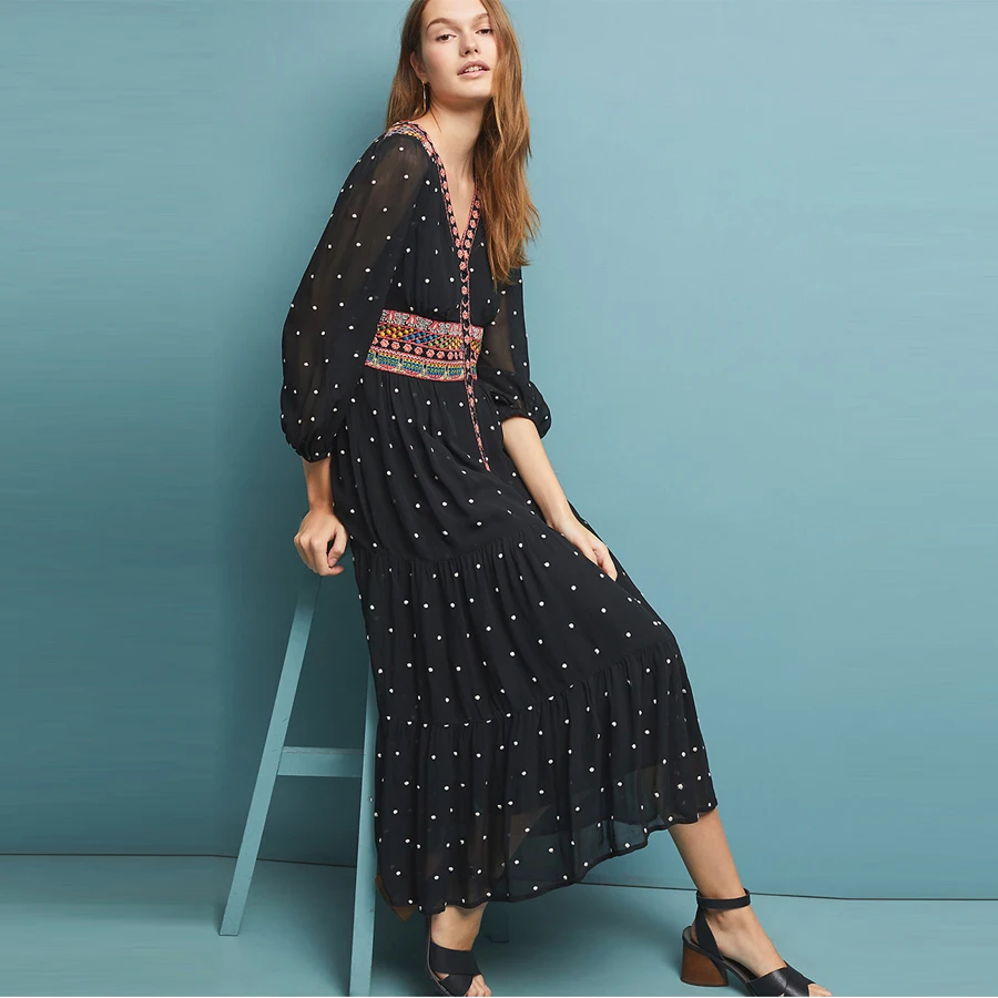 TEELYNN boho dress 2019 vintage Polka dot print Chiffon dresses Floral embroider v-neck summer dress loose Hippie women dresses
TEELYNN boho dress 2019 vintage Polka dot print Chiffon dresses Floral embroider v-neck summer dress loose Hippie women dresses
