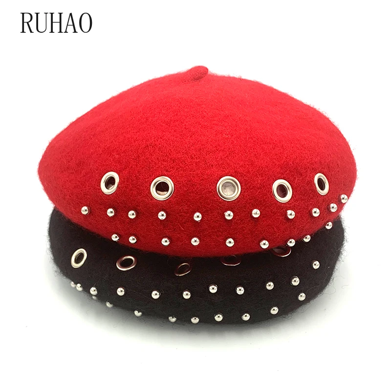 RUHAO зимний шерстяной женский берет шапка элегантная японская Стома жемчуг