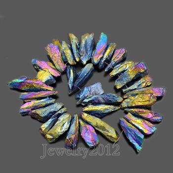 5Strands/Lot Natural Druzy Quartz Gem stone Titanium Coated Stick Big Rough Raw Freeform Beads 7.5'' 8x28--12x32mm Wholesale