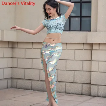 Summer Lace Women Belly Dance Wear Performance Performance Show 2 Piece Set (Top + Long Split Side Skirt lace) Pink Mint Green
Summer Lace Women Belly Dance Wear Performance Performance Show 2 Piece Set (Top + Long Split Side Skirt lace) Pink Mint Green