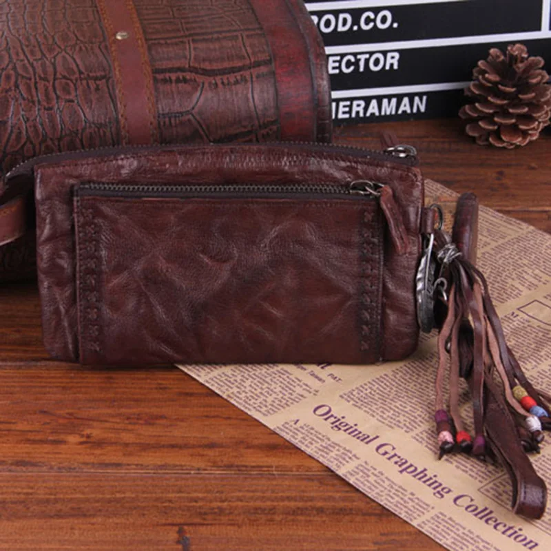 Nature Cow Skin Tassels Ancient Ways Fold Beadings Purse Genuine Leather Woman Neutral Long Zipper Manual Vintage Clutch Wallets
Nature Cow Skin Tassels Ancient Ways Fold Beadings Purse Genuine Leather Woman Neutral Long Zipper Manual Vintage Clutch Wallets