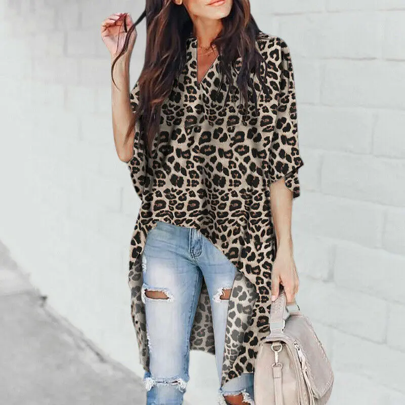 Fashion Women New Loose Long Irregular Blouse Leopard Print Shirts Short Front Long Back Vogue Clothes Tops V Neck Half Sleeve
Fashion Women New Loose Long Irregular Blouse Leopard Print Shirts Short Front Long Back Vogue Clothes Tops V Neck Half Sleeve