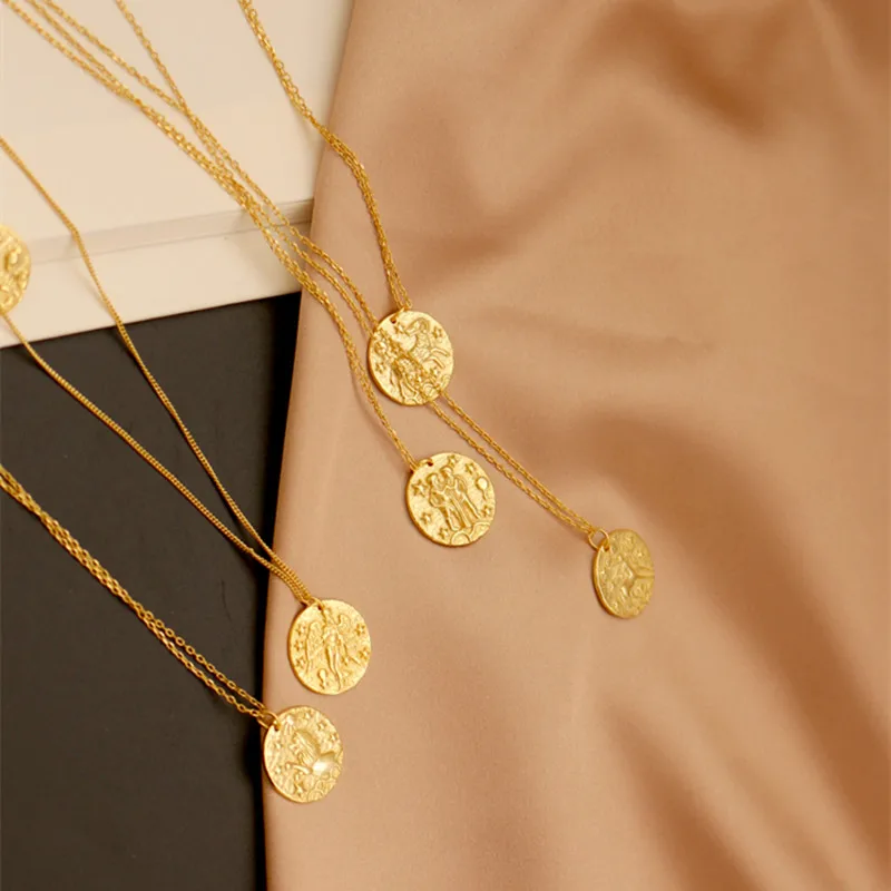 Vintage Design Simple Gold Chain Twelve Constellations Necklace Women Fashion Emboss Constellation Coin Choker Necklace colar
Vintage Design Simple Gold Chain Twelve Constellations Necklace Women Fashion Emboss Constellation Coin Choker Necklace colar