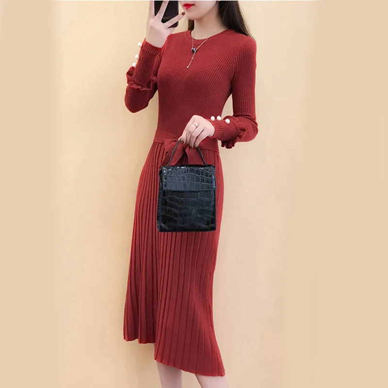 Women sweater dress Autumn long sleeve slim bow knitted dress for female Thick warm good quality knitted dress
Women sweater dress Autumn long sleeve slim bow knitted dress for female Thick warm good quality knitted dress