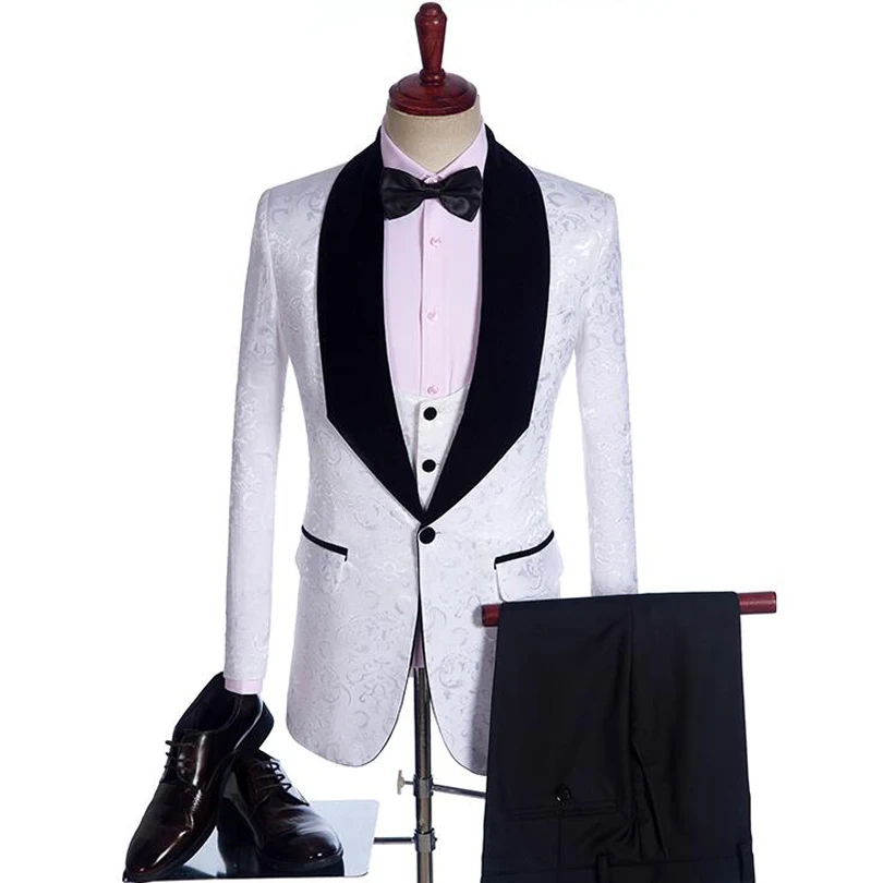 2019 New 3 Piece Shawl Lapel Groom Tuxedos Black/Red/Blue/White Jacquard Men Suits Wedding Best Man Blazer Groom Wear
2019 New 3 Piece Shawl Lapel Groom Tuxedos Black/Red/Blue/White Jacquard Men Suits Wedding Best Man Blazer Groom Wear