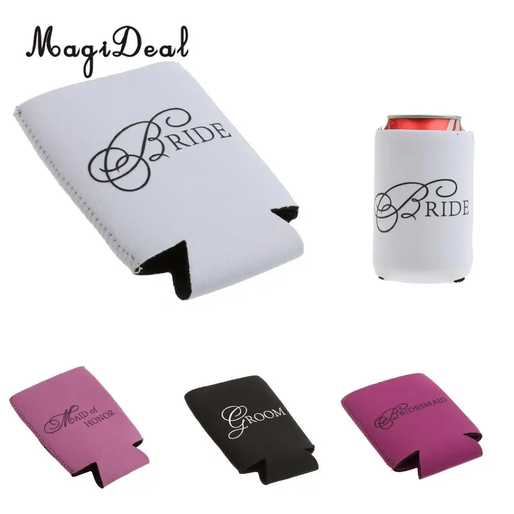 MagiDeal Bride Groom Bridesmaid Maid of Honor Sleeve Protection Insulation Neoprene Can Cooler Hens Night Party Decor