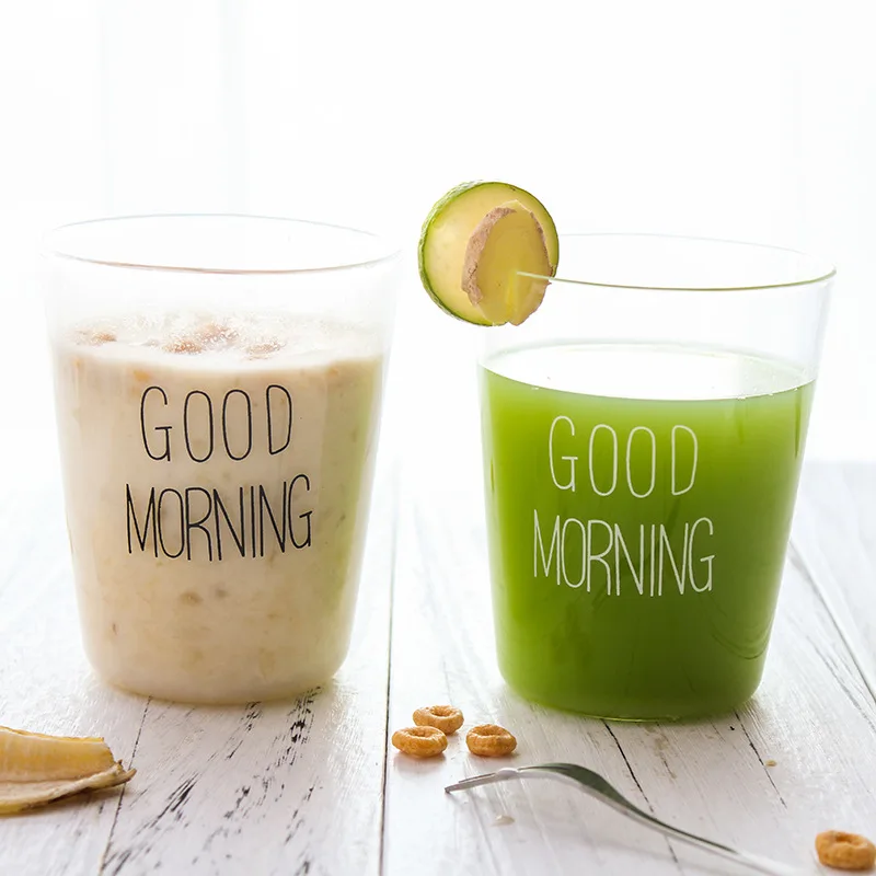 

300ML Creative Glass Milk Breakfast Cup Transparent Coffee Cup Hot Water Juice Tea Cup Good morning breakfast glass