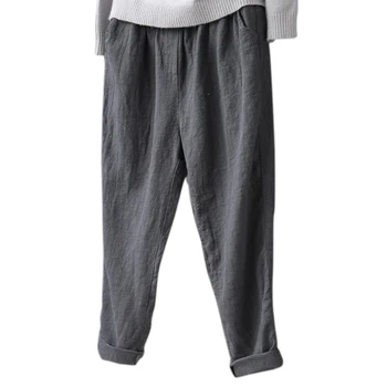 Retro Women Cotton Linen Pants Pockets Elastic Waist Long Harem Pant Casual Loose Solid Pencil Pantalon Turnip Trousers
Retro Women Cotton Linen Pants Pockets Elastic Waist Long Harem Pant Casual Loose Solid Pencil Pantalon Turnip Trousers