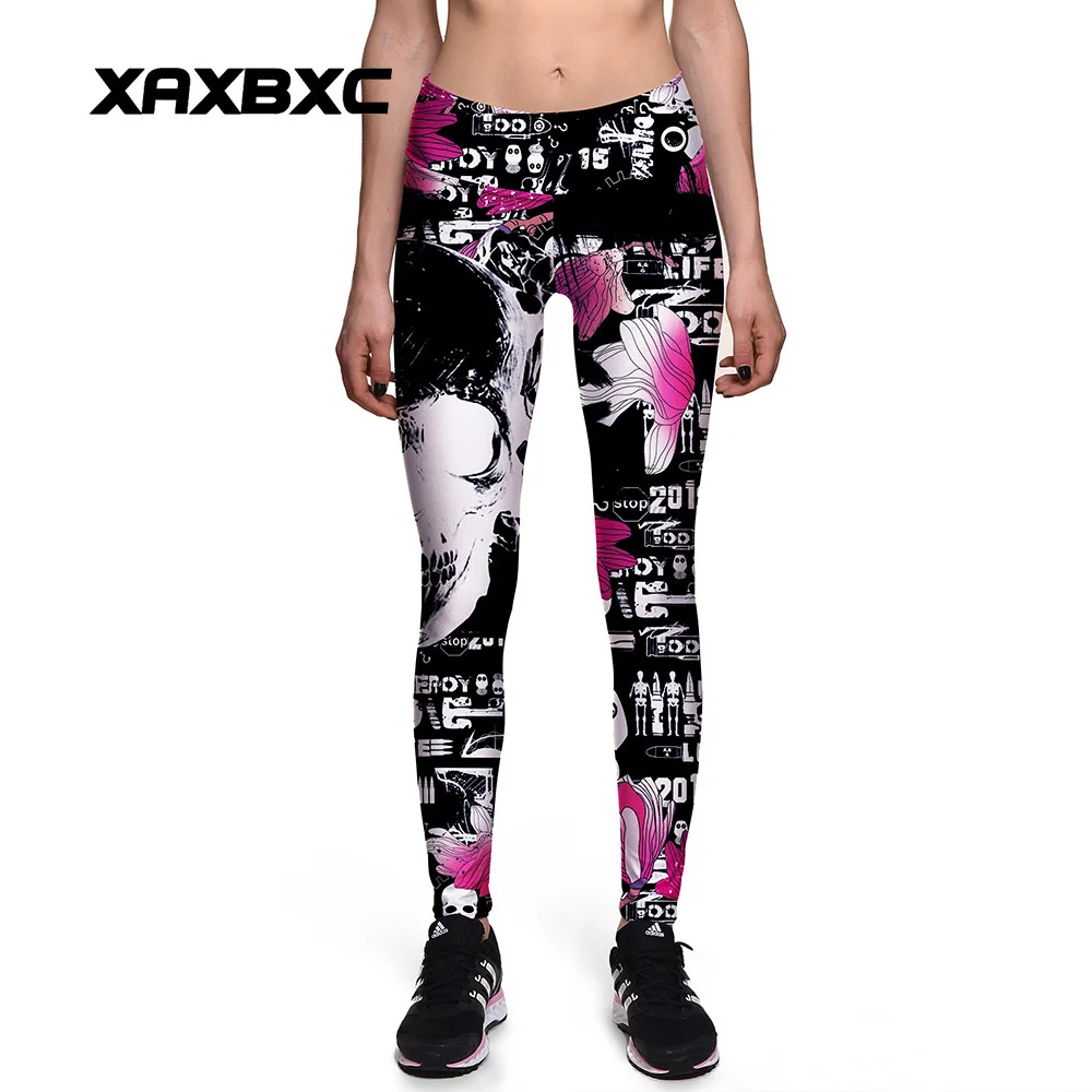 Image 0060 Plus Size High Waist Silm Fitness Women Leggings Elastic Pants Trousers Sexy Girl Lotus Posters letters Skull Prints