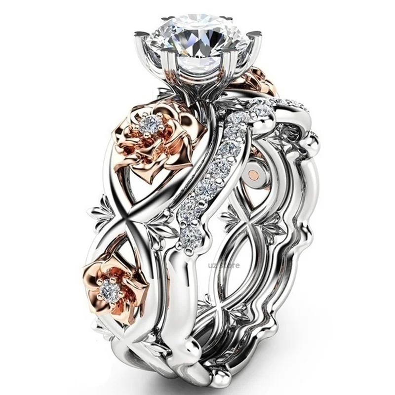 New Women Fashion Two Tone Silver & Rose Gold Filed White Zircon Wedding Engagement Floral Ring Set Rings For Women
New Women Fashion Two Tone Silver & Rose Gold Filed White Zircon Wedding Engagement Floral Ring Set Rings For Women