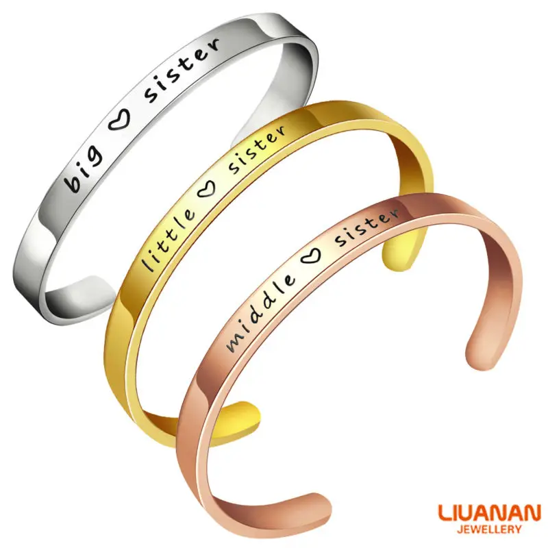 Liuanan 316L Stainless Steel Big Sis Middle Sis Little Sis Sister Cuff Bangle Bracelet Family Friend Gift for Women Girls
Liuanan 316L Stainless Steel Big Sis Middle Sis Little Sis Sister Cuff Bangle Bracelet Family Friend Gift for Women Girls