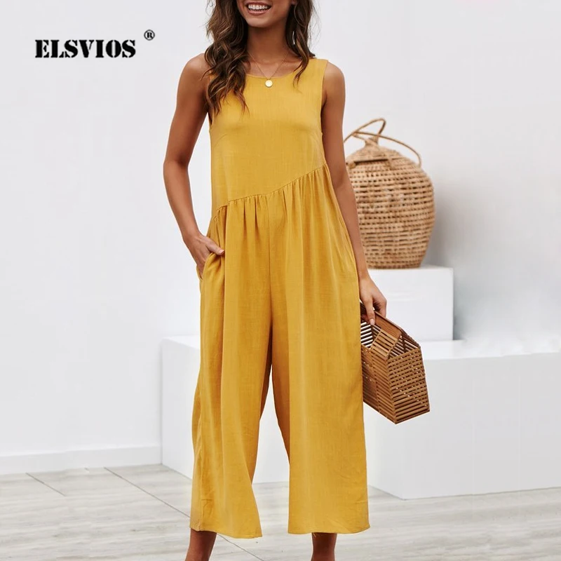 ELSVIOS Summer Beach Romper Wide Leg Solid Jumpsuit 2019 Sexy Sleeveless Backless Women Jumpsuits Casual Pocket Loose Overalls
ELSVIOS Summer Beach Romper Wide Leg Solid Jumpsuit 2019 Sexy Sleeveless Backless Women Jumpsuits Casual Pocket Loose Overalls