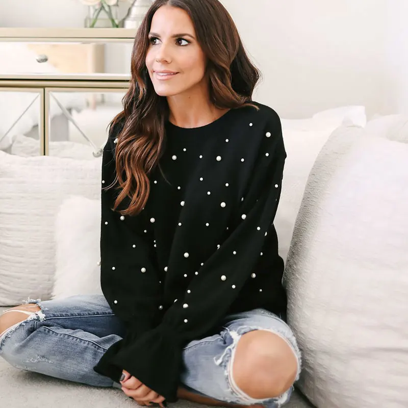 Women Black Venetian Blouse Top Pearl Beaded Flare Sleeve Round Neck Pullovers Women Streetwear Spring Minimalist Elegant Blouse
Women Black Venetian Blouse Top Pearl Beaded Flare Sleeve Round Neck Pullovers Women Streetwear Spring Minimalist Elegant Blouse
