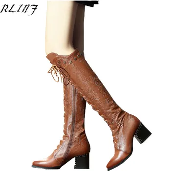 RLINF 2018 Women Over The Knee High Boots Cow Leather Fashion Lace Up Pointed Toe All Match Women Motorcycle Boots Size 34-39
RLINF 2018 Women Over The Knee High Boots Cow Leather Fashion Lace Up Pointed Toe All Match Women Motorcycle Boots Size 34-39