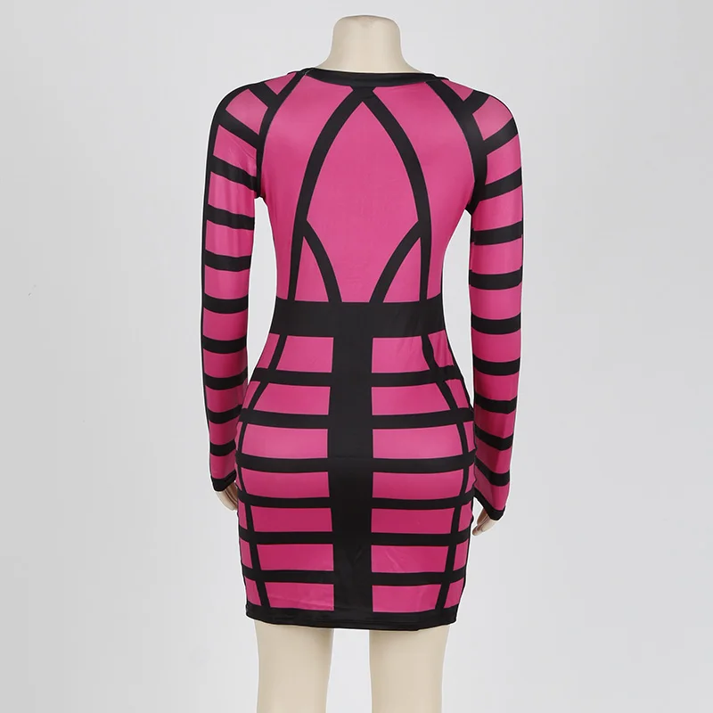 Kostlich Autumn 2017 Women O-Neck Long Sleeve Print Dress Mini Sexy Bodycon Women Dress Plus Size NightClub Wear Bandage Dress (2)