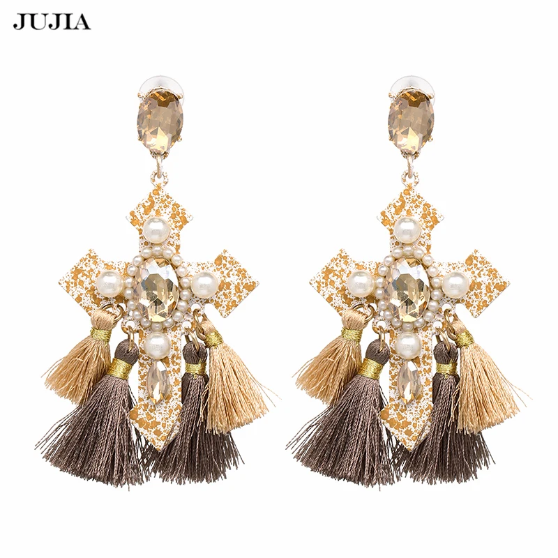 JUJIA Ethnic Vintage Simulated Pearl Drop Earrings Cotton Crystal Tassel Fringed Cross Earrings For Women
JUJIA Ethnic Vintage Simulated Pearl Drop Earrings Cotton Crystal Tassel Fringed Cross Earrings For Women