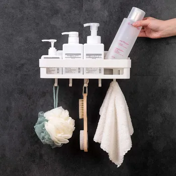 Punch-free Bathroom Kitchen Shelf White Plastic Wall Hanging Storage Basket Shampoo Shower Draining Organizer Rack With 5 Hooks
Punch-free Bathroom Kitchen Shelf White Plastic Wall Hanging Storage Basket Shampoo Shower Draining Organizer Rack With 5 Hooks