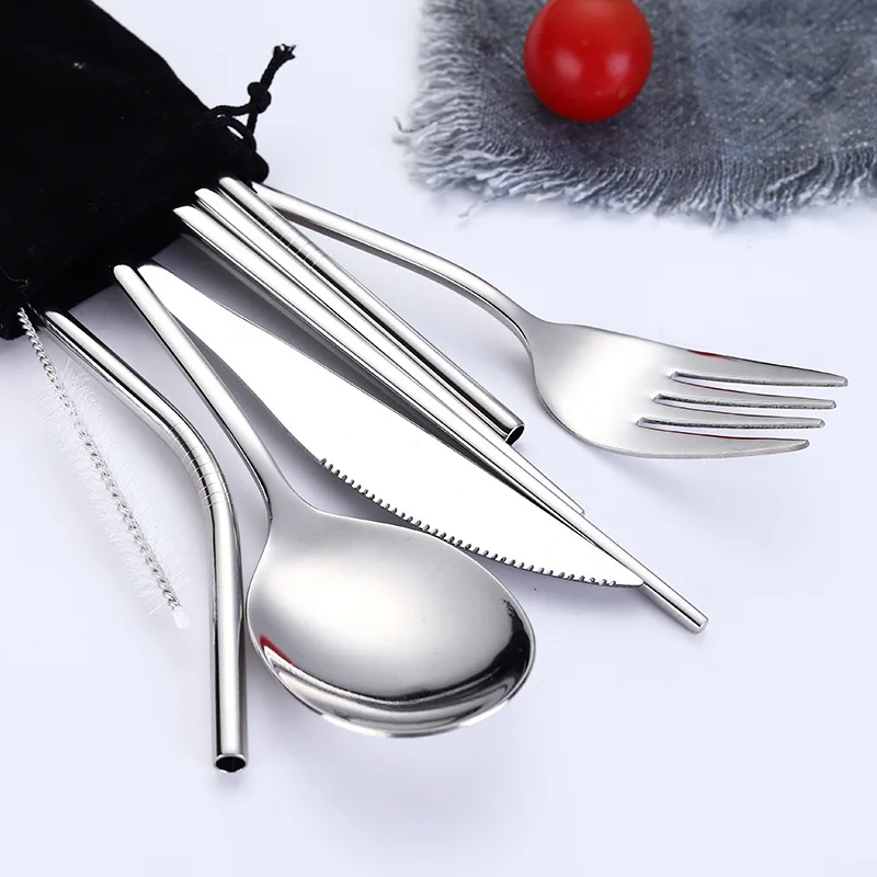 2019new Cutlery Stainless Steel Portable Cutlery Reusable Forks Knives Spoons Straw with Close Bag for Party Travel Cutlery Set
2019new Cutlery Stainless Steel Portable Cutlery Reusable Forks Knives Spoons Straw with Close Bag for Party Travel Cutlery Set