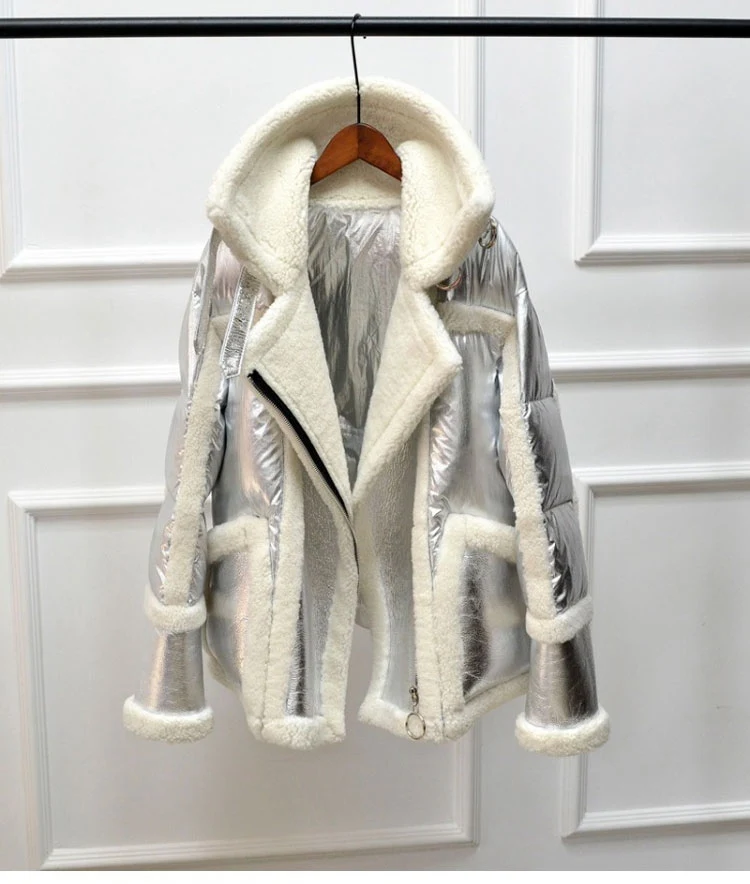 genuine leather and fur duck down coat silver (7)