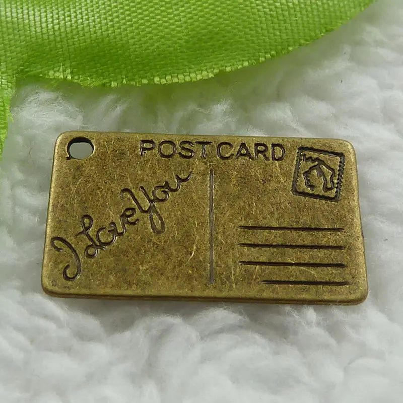 120 pieces antique bronze postcard charms 26x16mm #1069