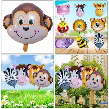 Cartoon Mini Lion Monkey Tiger Head Helium Foil Balloons