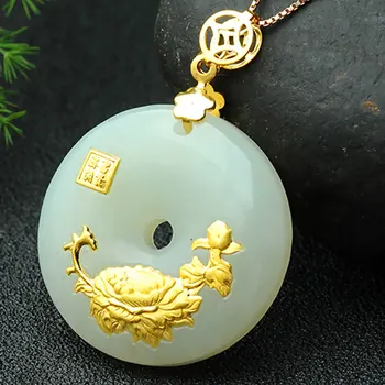 Hetian Jade Ping A buckle pendant foot gold inlaid jadeite pendant women jade Pendant Jade Pee
Hetian Jade Ping A buckle pendant foot gold inlaid jadeite pendant women jade Pendant Jade Pee