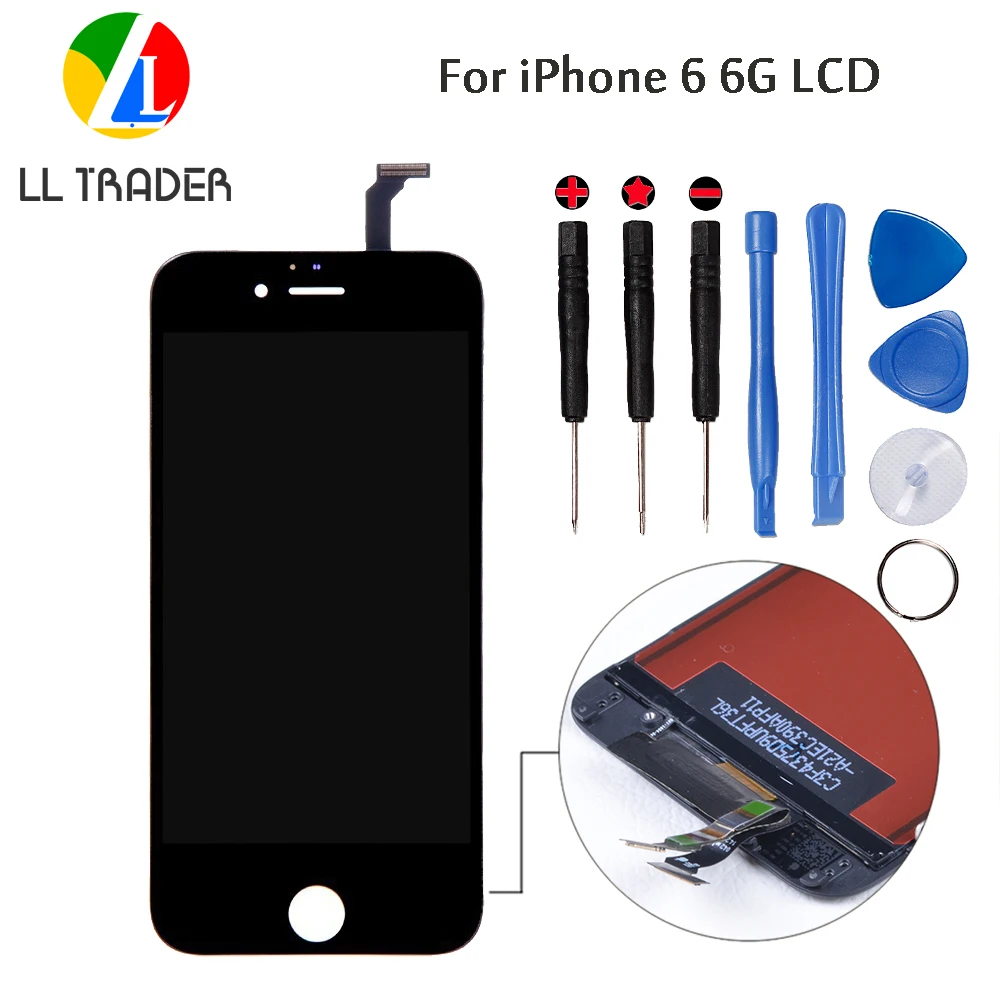 

LL TRADER Black Pantalla 4.7" Display For iPhone 6 6G LCD Touch Screen Digitizer Assembly Replacement+Frame No Dead Pixel+Tools