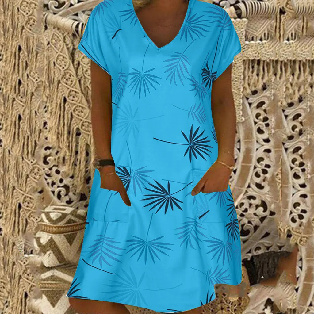 Women Short Sleeve V Neck Casual Poket Printed Tunic Dress Knee Holiday Dress women dress elegant short vestido de ver o #3
Women Short Sleeve V Neck Casual Poket Printed Tunic Dress Knee Holiday Dress women dress elegant short vestido de ver o #3