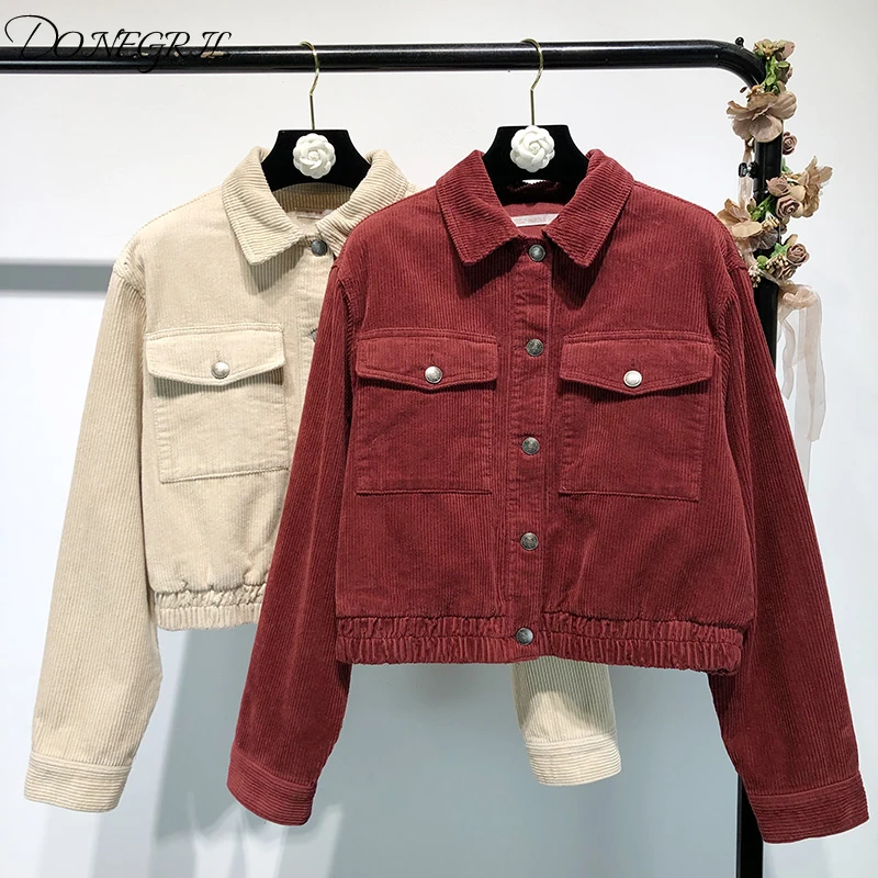 2019 New Vintage Corduroy Jacket Turn Down Collar Pockets Jackets Single Breasted Oversize Coats Khaki Wine Red Outwear
2019 New Vintage Corduroy Jacket Turn Down Collar Pockets Jackets Single Breasted Oversize Coats Khaki Wine Red Outwear