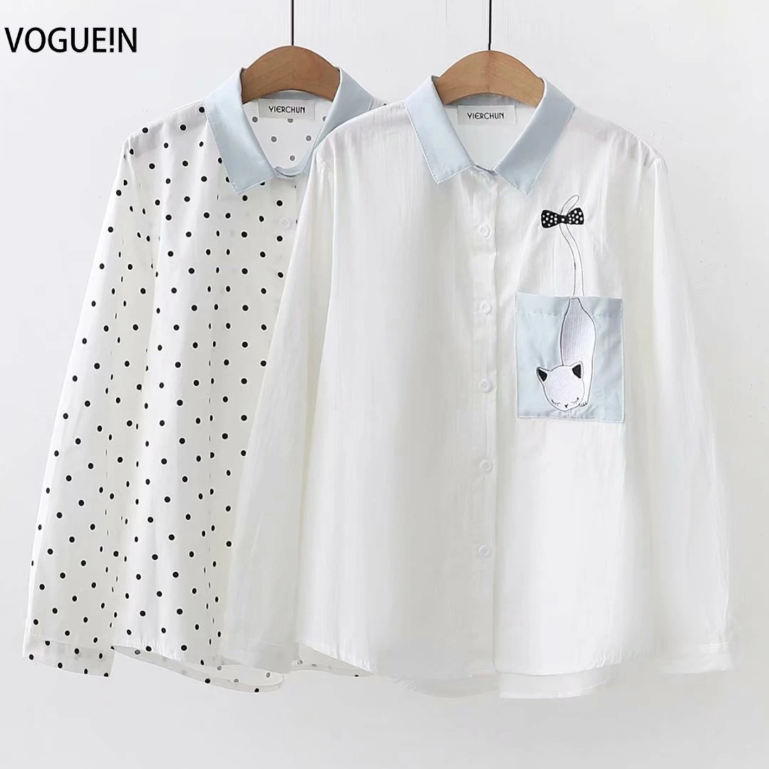 VOGUEIN New Womens Cute Cats Embroidery Pocket Dot Print Long Sleeve Top Shirt Blouse Wholesale 
VOGUEIN New Womens Cute Cats Embroidery Pocket Dot Print Long Sleeve Top Shirt Blouse Wholesale