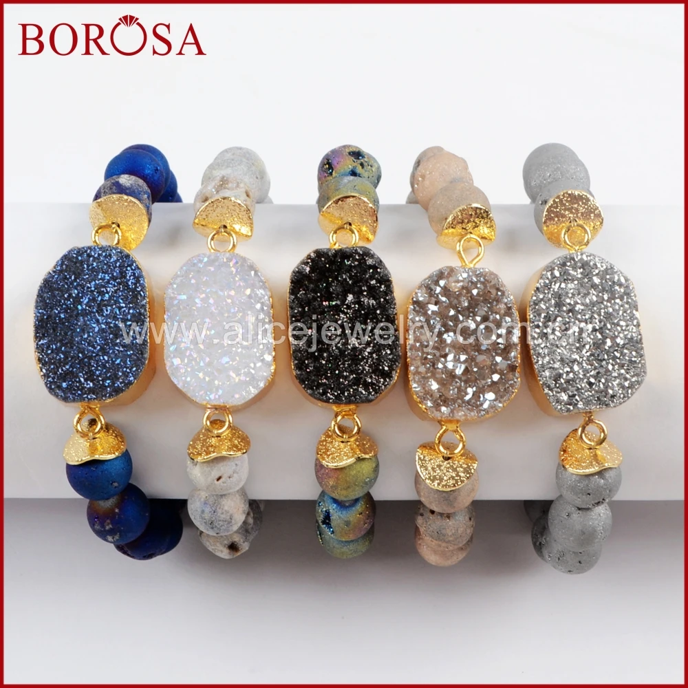 BOROSA 5PCS Gold Color Titanium Druzy Bracelet With 10mm Beads Mixed Colors Bracelet Jewelry Gems Bangle for Women G1536
BOROSA 5PCS Gold Color Titanium Druzy Bracelet With 10mm Beads Mixed Colors Bracelet Jewelry Gems Bangle for Women G1536