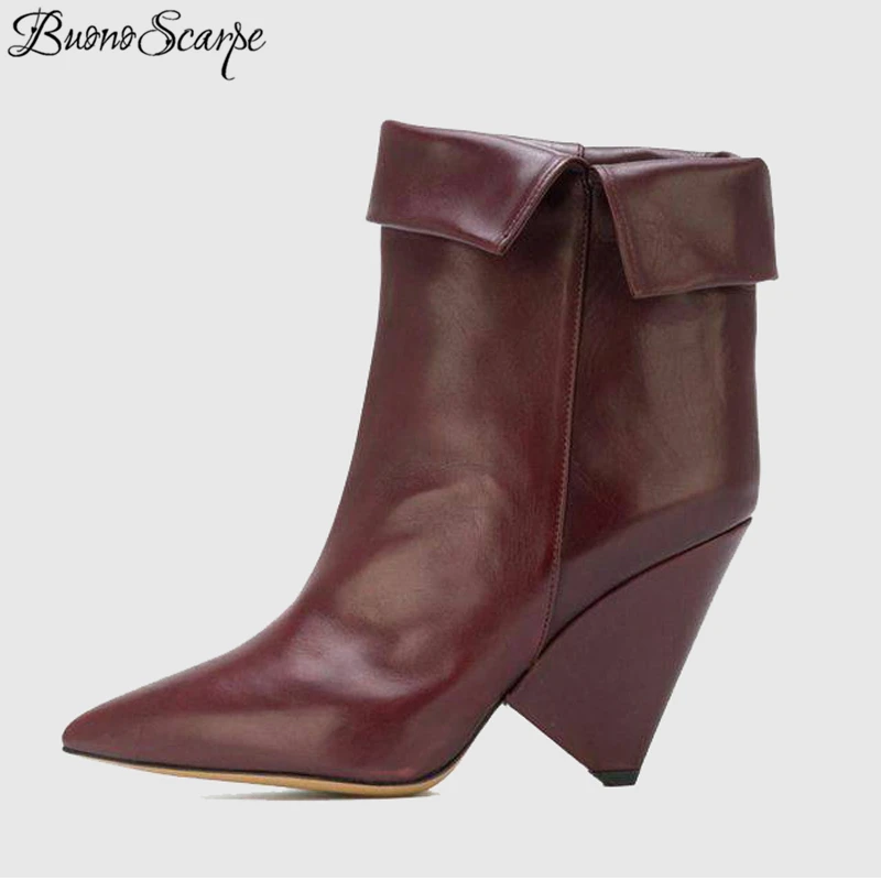 Buono Scarpe Slip On Pointed Toe Spiked High Heel Ankle Boots Fashion Brand Design Fold Short Botas Mujer Pure Color Women Boots
Buono Scarpe Slip On Pointed Toe Spiked High Heel Ankle Boots Fashion Brand Design Fold Short Botas Mujer Pure Color Women Boots