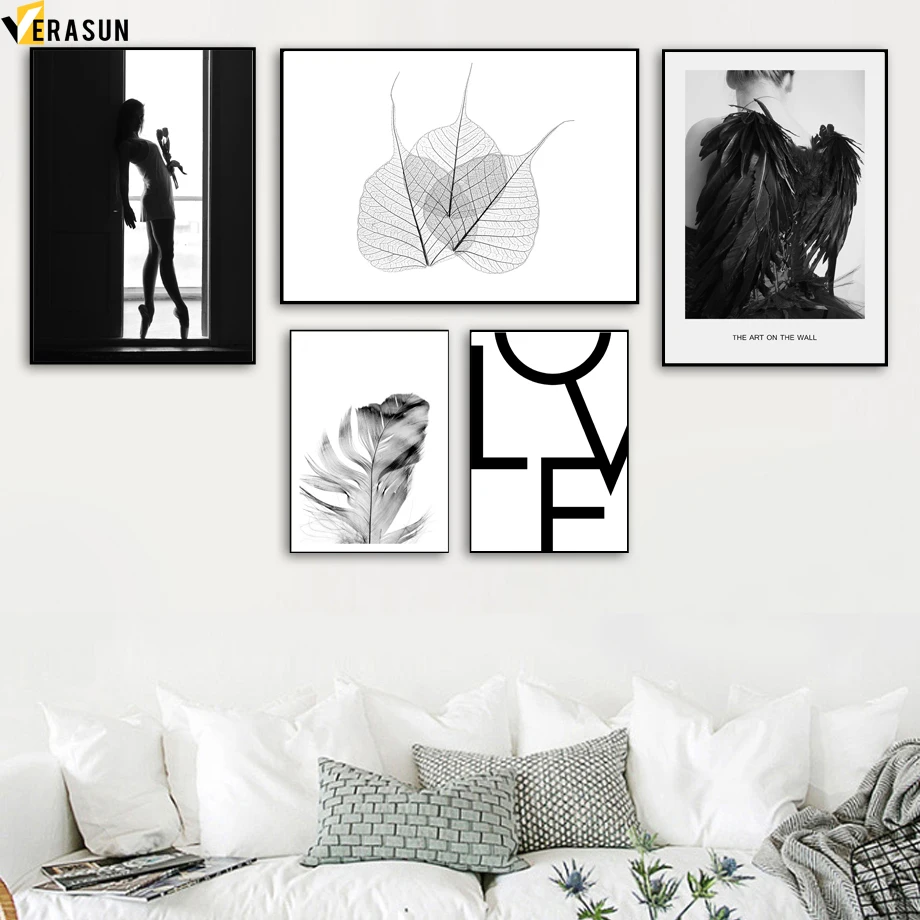 Black White Girl Leaves LOVE Feather Wing Nordic Posters And Prints Wall Art Canvas Painting Wall Pictures For Living Room Decor
Black White Girl Leaves LOVE Feather Wing Nordic Posters And Prints Wall Art Canvas Painting Wall Pictures For Living Room Decor
