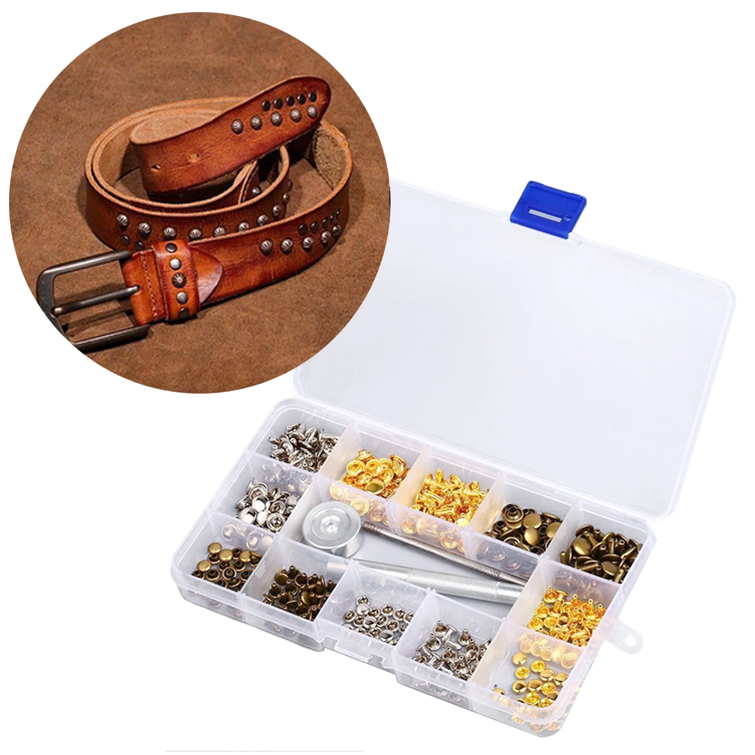 180 Set Double Cap Rivets with 3PCS Fixing Tools for Jackets Belts Jeans Bags Clothing Fabric Leather Craft
180 Set Double Cap Rivets with 3PCS Fixing Tools for Jackets Belts Jeans Bags Clothing Fabric Leather Craft