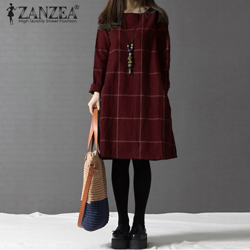 Plus Size ZANZEA Autumn 2019 Women Plaid Dress Vintage Casual O neck Long Sleeve Knee-length Vestidos Loose Cotton Linen Dresses
Plus Size ZANZEA Autumn 2019 Women Plaid Dress Vintage Casual O neck Long Sleeve Knee-length Vestidos Loose Cotton Linen Dresses