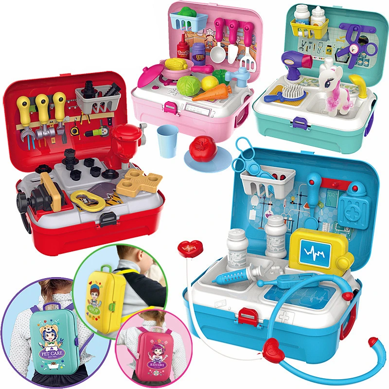 Backpack Pretend Play Children Simulation Kitchen Cooking Tableware Dressing Cash Register Suitcase Doctor Kids Plastic Toy Set
Backpack Pretend Play Children Simulation Kitchen Cooking Tableware Dressing Cash Register Suitcase Doctor Kids Plastic Toy Set