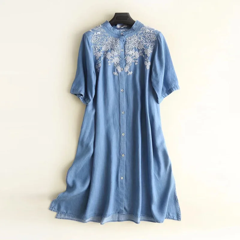 QZ2843 Summer fashion tiny floral embroidery short sleeve tencel jeans dress women loose denim dresses vestidos
QZ2843 Summer fashion tiny floral embroidery short sleeve tencel jeans dress women loose denim dresses vestidos