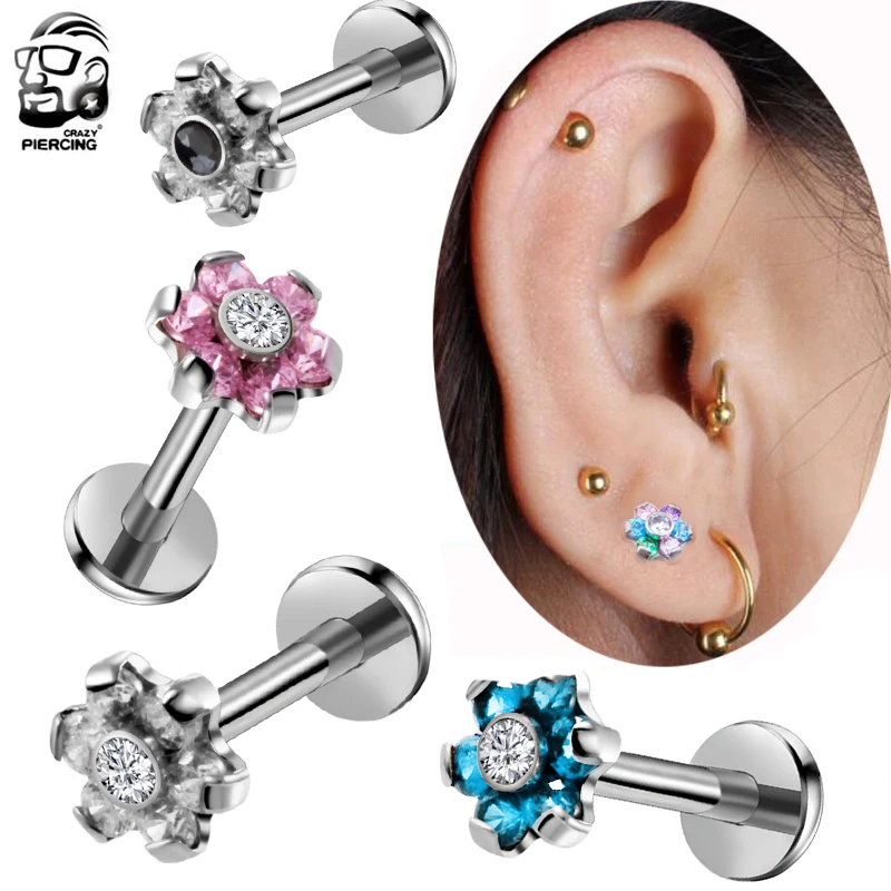 1 Pcs 316L Surgical Steel Fashion Zircon 16G Flower Tragus Lip Ring Monroe Ear Cartilage Earring Body Piercing Jewelry 
1 Pcs 316L Surgical Steel Fashion Zircon 16G Flower Tragus Lip Ring Monroe Ear Cartilage Earring Body Piercing Jewelry