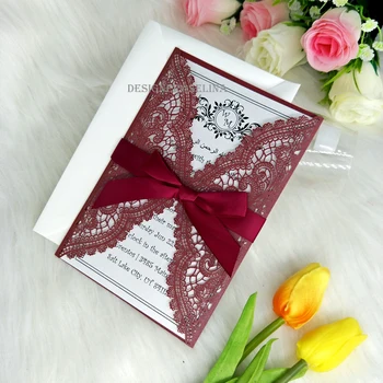 Burgundy Wedding Invitations with Ribbon 20+Color Customized Laser Cut Invitations Cards for Birthday Engagement Graduation 50pc
Burgundy Wedding Invitations with Ribbon 20+Color Customized Laser Cut Invitations Cards for Birthday Engagement Graduation 50pc