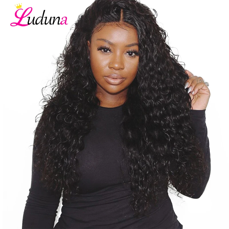 Luduna Lace Front Human Hair Wigs For Black Women Pre Plucked Remy Brazilian Wig Human Hair Water Wave Lace Wigs With Baby Hair(China)