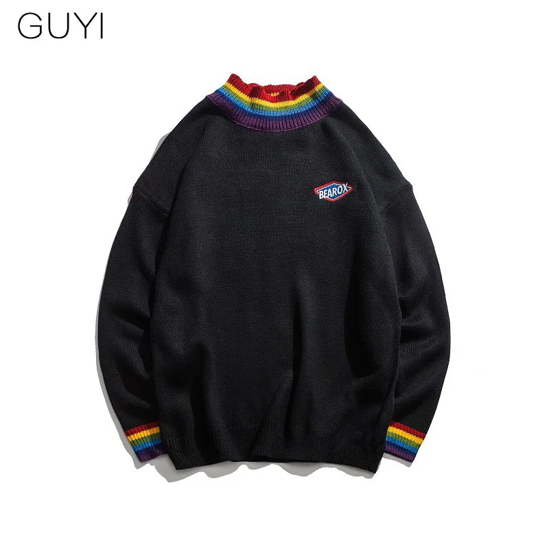 GUYI Black White Rinbow Color Side Stripe Edge Sweaters Men Long Sleeve O-neck Pullovers Fashion Casual Streetwear Jumpers
GUYI Black White Rinbow Color Side Stripe Edge Sweaters Men Long Sleeve O-neck Pullovers Fashion Casual Streetwear Jumpers