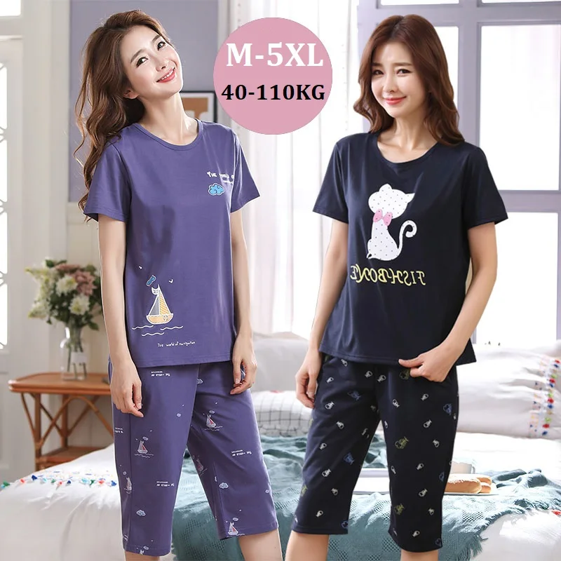 Women's Pajama Set Summer Plus Size Knit Cotton Nightwear Female Large Size 5XL Short Sleeve sleepwear Set and Homewear Pajamas
Women's Pajama Set Summer Plus Size Knit Cotton Nightwear Female Large Size 5XL Short Sleeve sleepwear Set and Homewear Pajamas