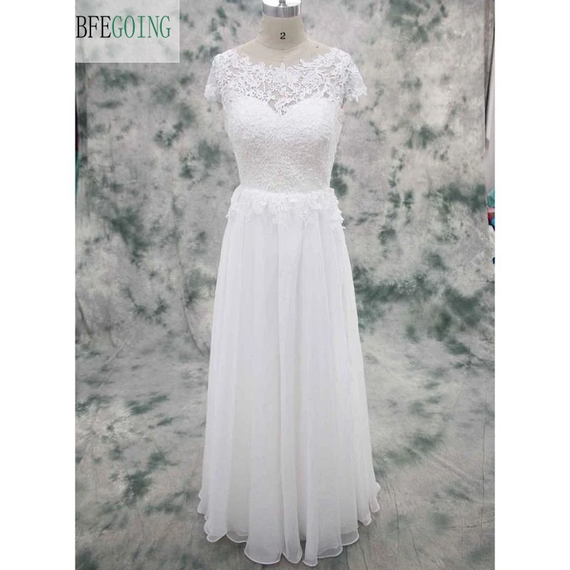 White Chiffon Lace Beach Wedding Dress Floor-Length Cap Sleeves V-Back Real/Original Photos Custom made
White Chiffon Lace Beach Wedding Dress Floor-Length Cap Sleeves V-Back Real/Original Photos Custom made