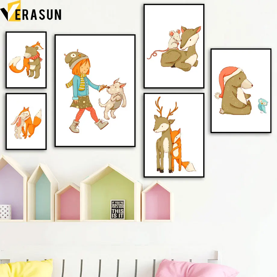 Fox Bear Deer Rabbit Dog Mouse Girl Wall Art Canvas Painting Nordic Posters And Prints Wall Pictures Baby Kids store Room Decor
Fox Bear Deer Rabbit Dog Mouse Girl Wall Art Canvas Painting Nordic Posters And Prints Wall Pictures Baby Kids store Room Decor