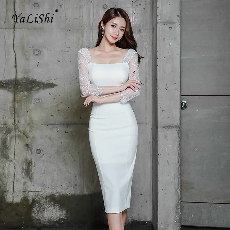 Women Pencil Dress White Black Three Quarter Sleeve Square Collar Backless Knee-length Vintage Lace Dress Party Club Dresses
Women Pencil Dress White Black Three Quarter Sleeve Square Collar Backless Knee-length Vintage Lace Dress Party Club Dresses