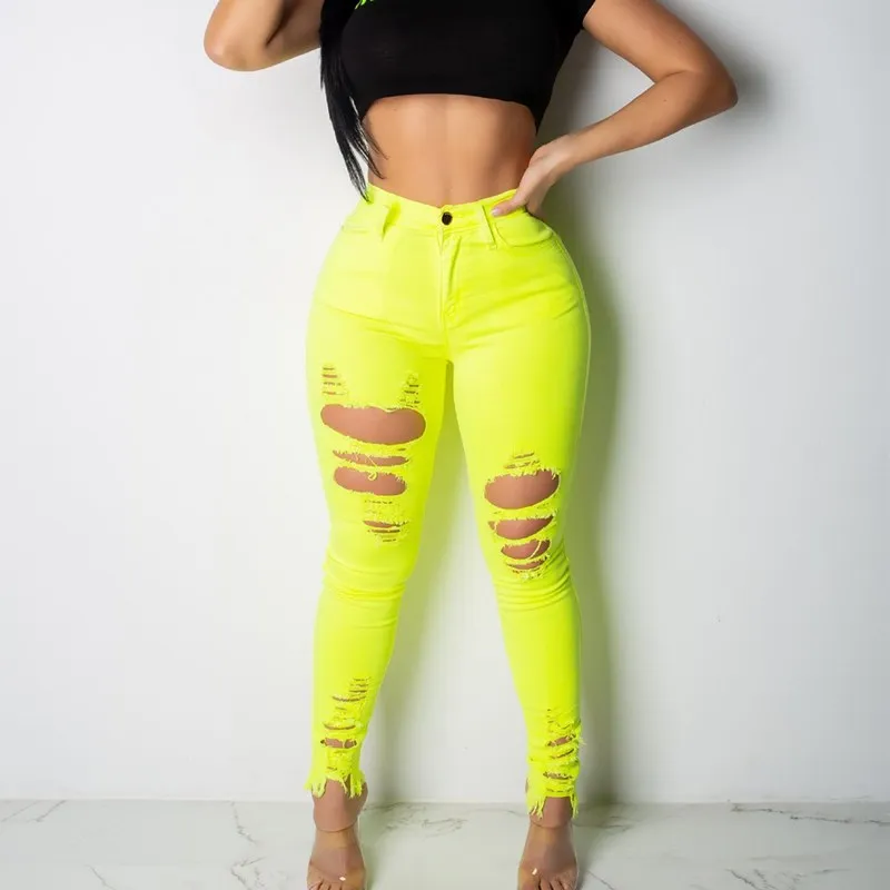 Neon Color High Waist Pencil Pants Hole Skinny Ripped Denim Long Pants Women Streetwear Casual Jeans Feminino
Neon Color High Waist Pencil Pants Hole Skinny Ripped Denim Long Pants Women Streetwear Casual Jeans Feminino
