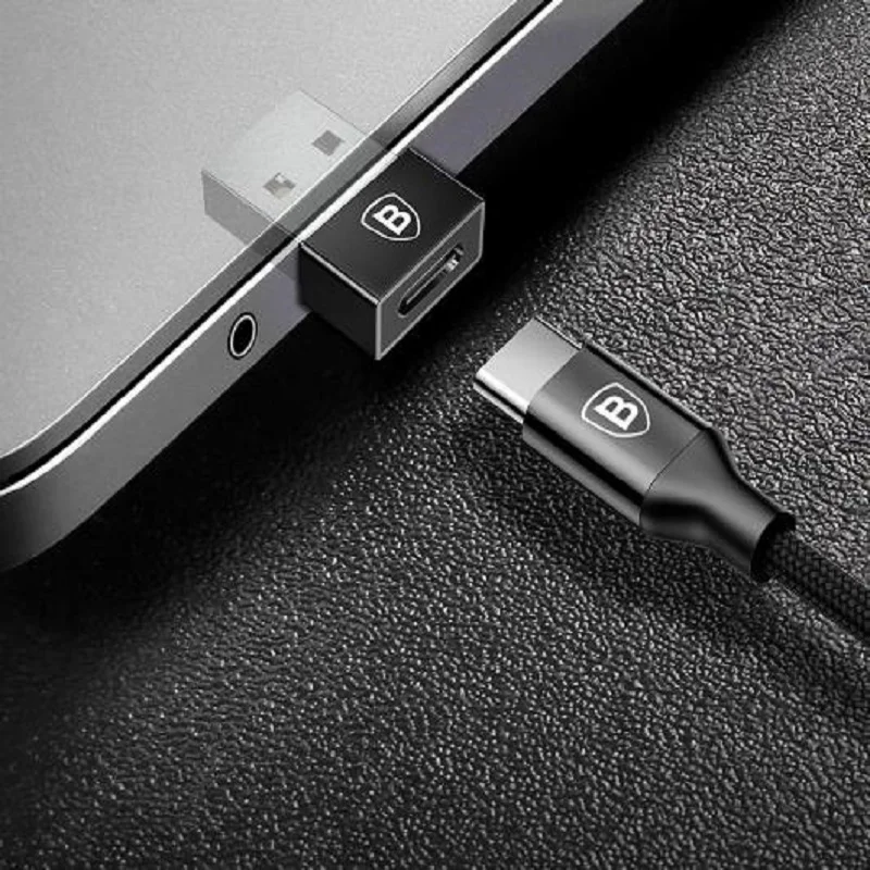 Baseus изысканный type-C Мужской к USB Женский адаптер OTG конвертер Черный 2.4A